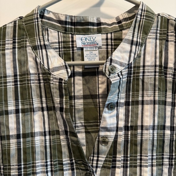 Only Necessities Olive and White Plaid 2X Button Down Shirt - Picture 4 of 7